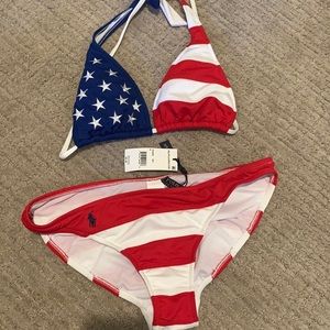 NWT Ralph Lauren Poli American Flag Bikini